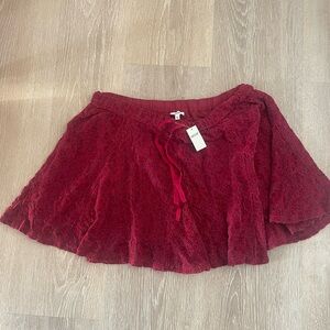 Aerie Rich Red Lace - velvet Skater Skirt